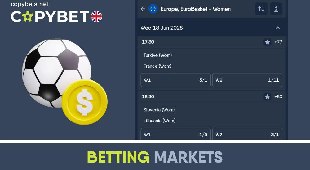 What betting markets are there in the Copybet app?