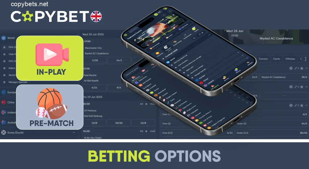 What betting options does the Copybet app have?