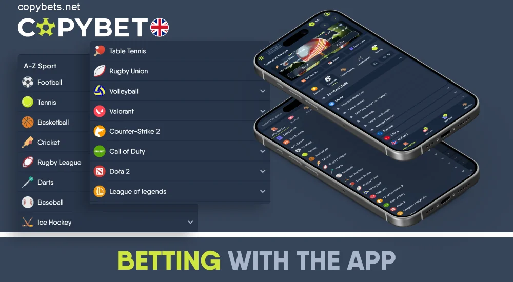 Place sports bets with Copybet app UK