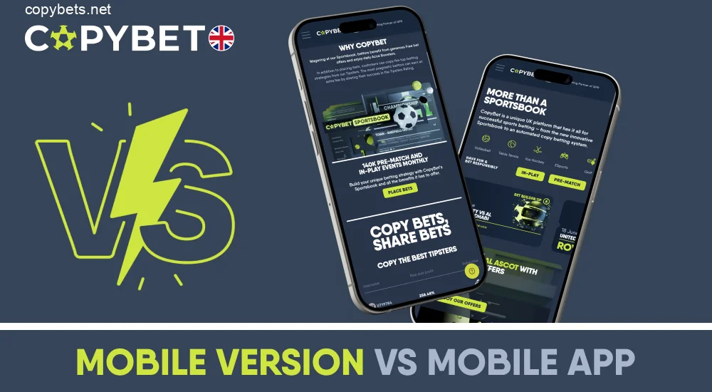 Comparison of the mobile version and the Copybet application