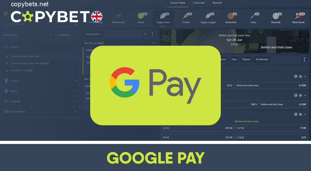 Google Pay deposits on Copybet UK mobile app