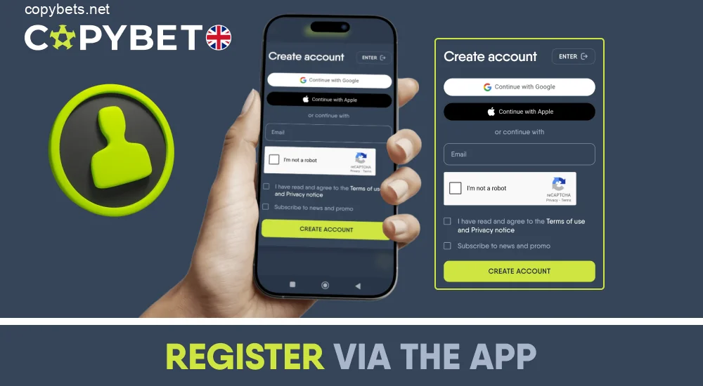 Copybet app registration process