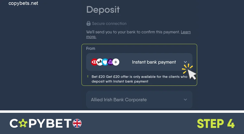 Choose one of several deposit methods, step 4