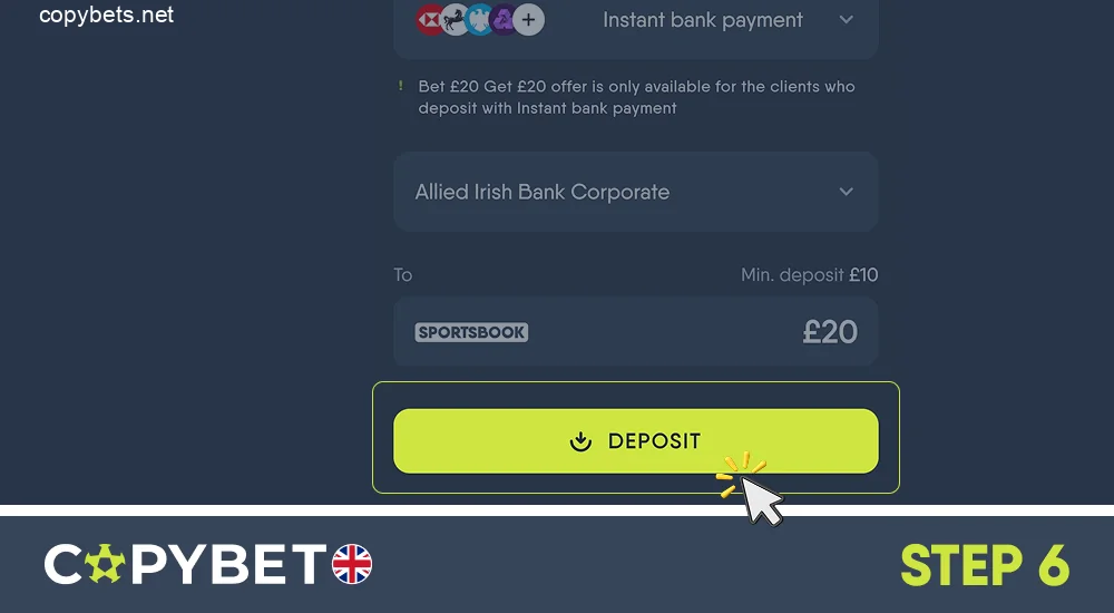 Click the green Deposit button, step 6