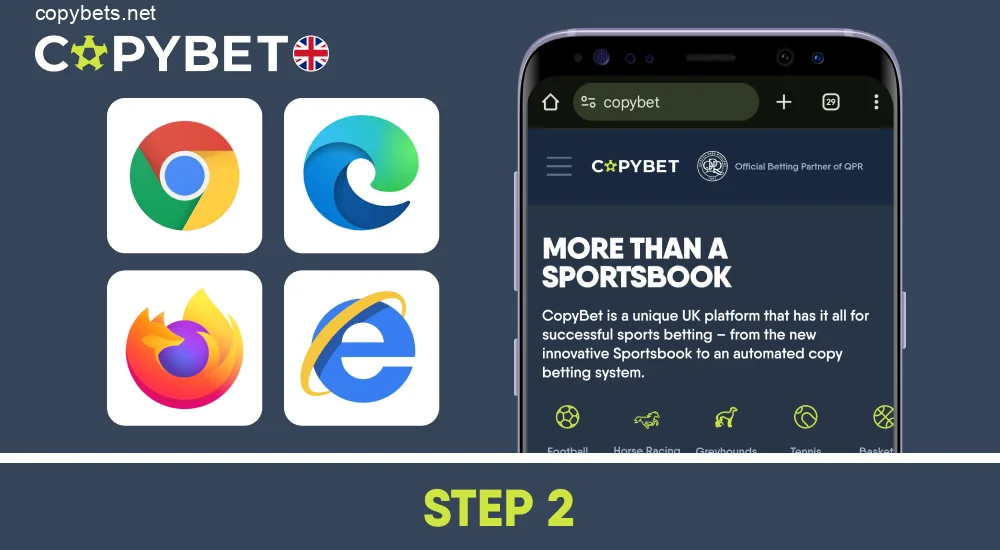 Go to the official Copybet website using your favorite browser, step 2