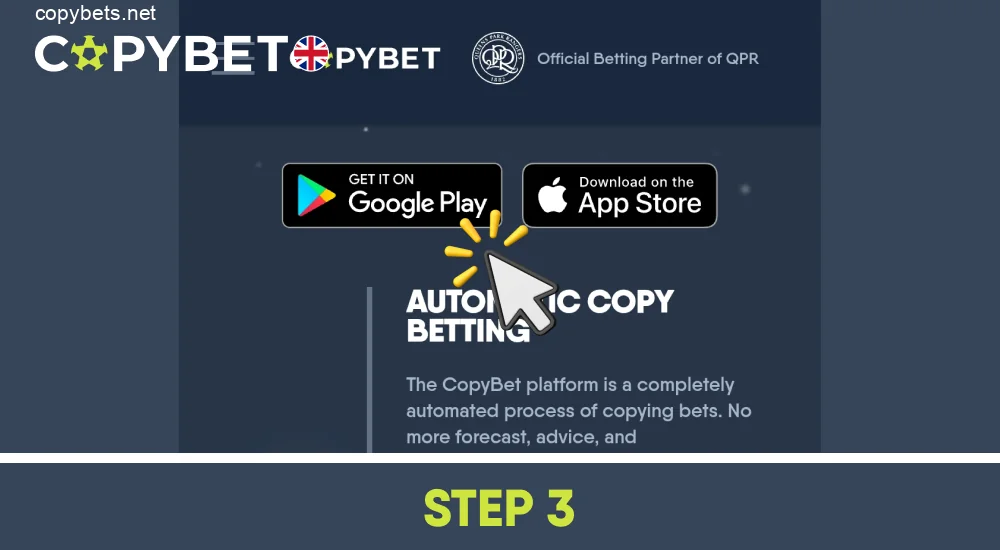 Find the Copybet app link and download it, step 3