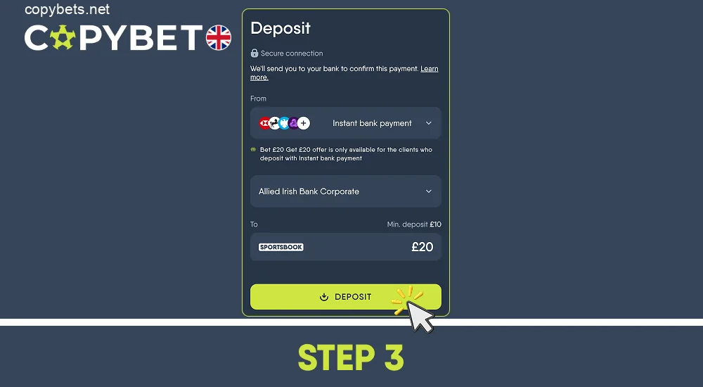 Make your first deposit, step 3