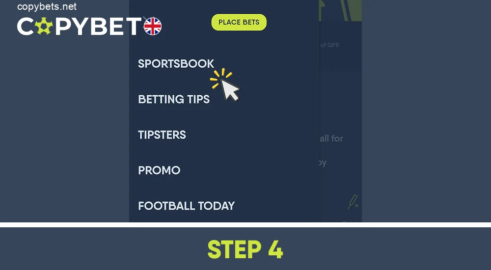 Go to the Sportsbook tab, step 4