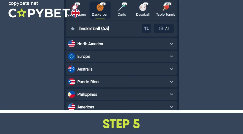 Open the basketball tab, step 5