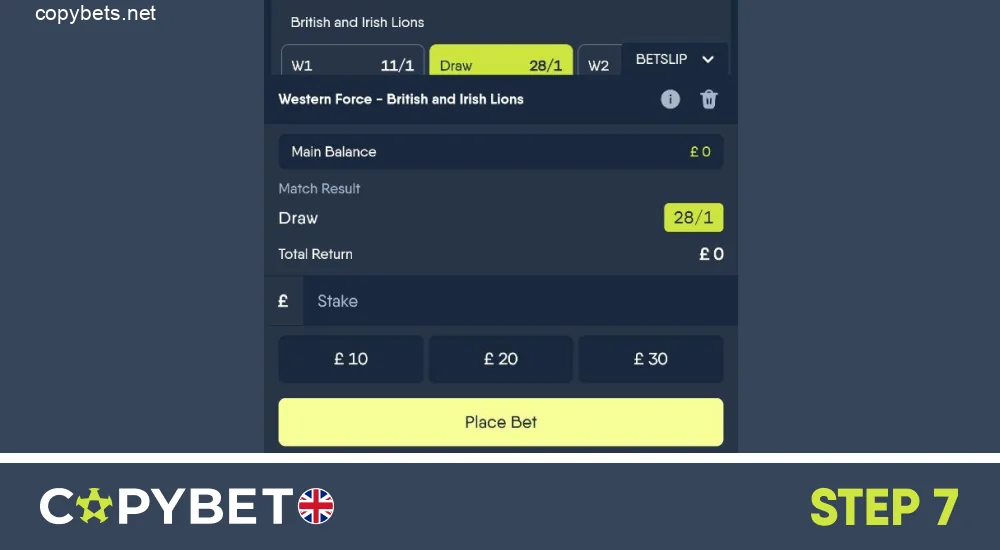 Select a betting market and click on it, it will be added to the betting slip, step 7