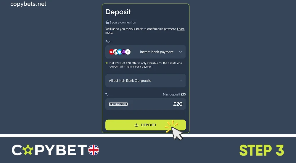 Make your first deposit, step 3