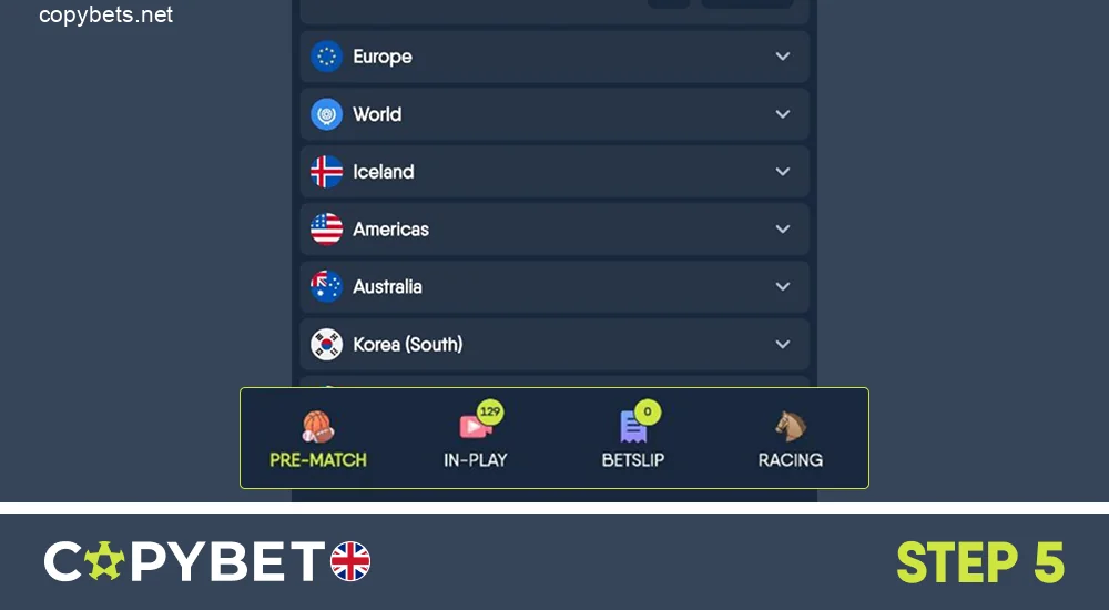 Choose Live or Pre-Match Betting, Step 5