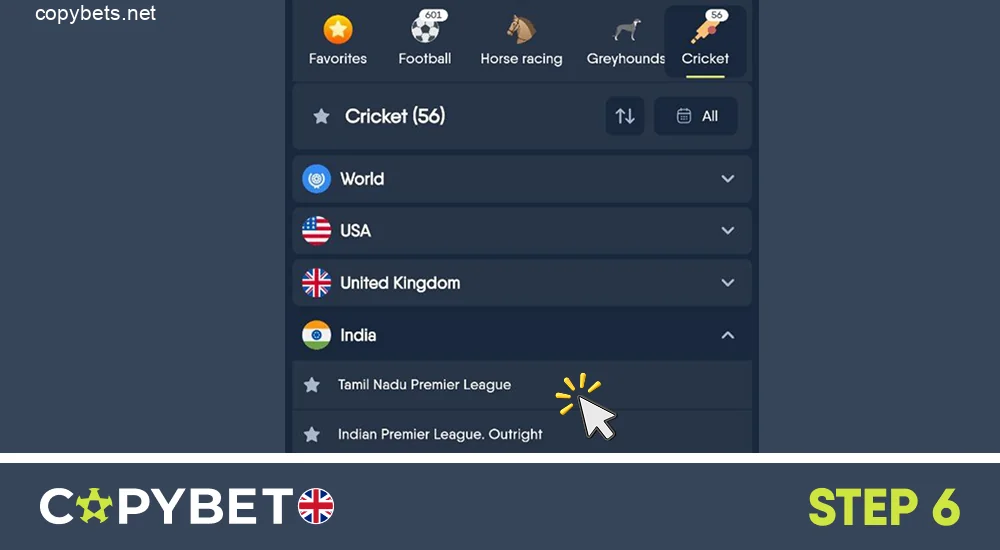 Choose the match and tournament you like, step 6