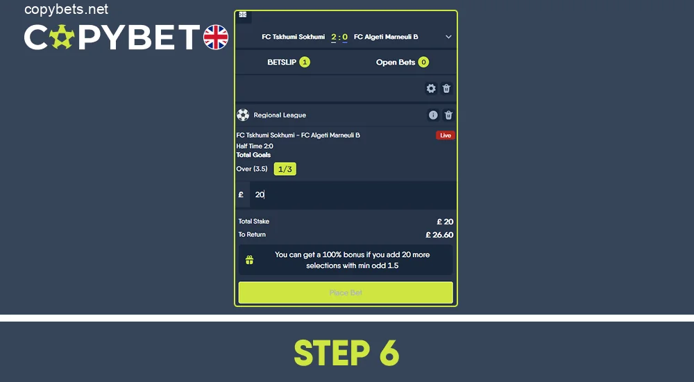 Enter the amount and place your bet, step 6