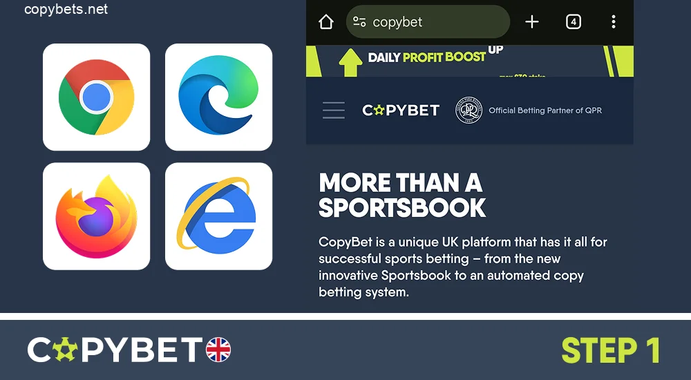 Go to the official Copybet website using your favorite browser, step 1
