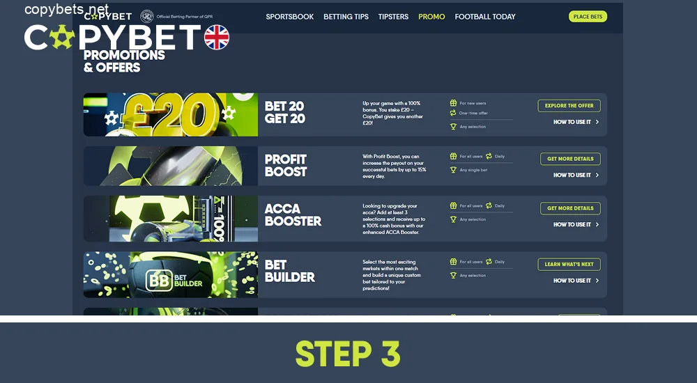 Open the details of the bonus you are interested in and study them, step 3