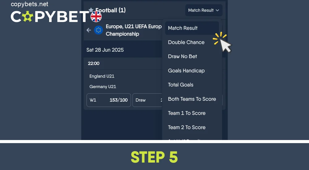 Select the sports market you are interested in, step 5