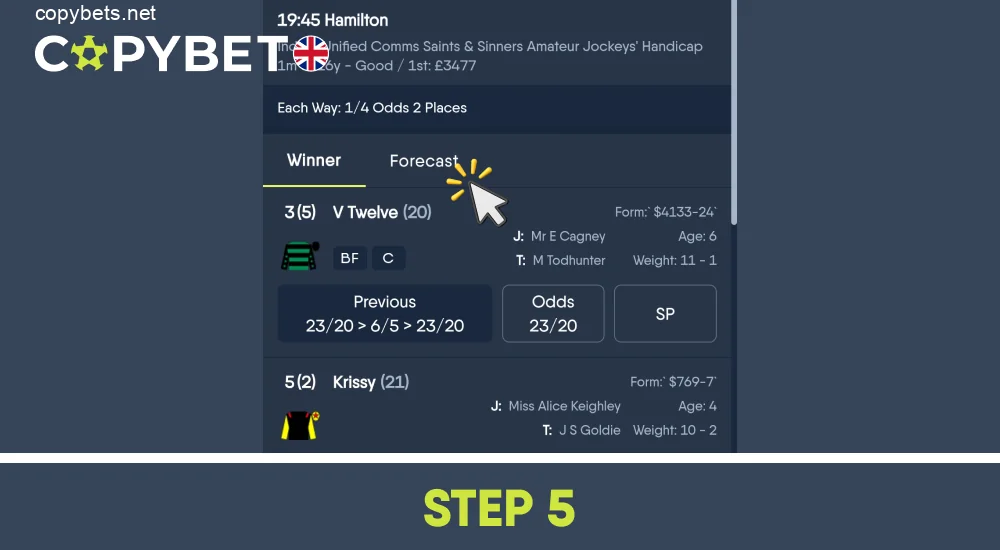 Select a betting market, step 5