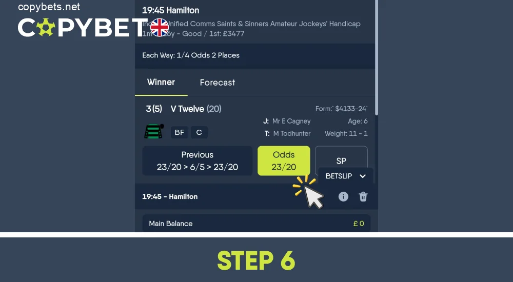 Add a sports event to the bet slip and decide on the bet type, step 6