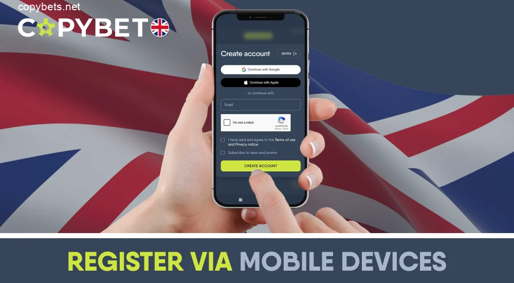 Mobile registration process on Copybet UK
