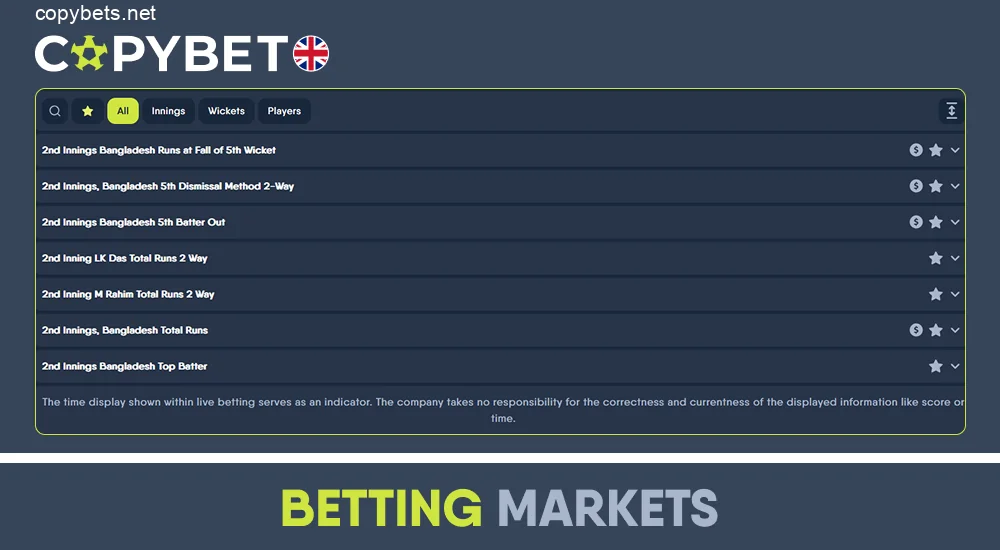 Most popular cricket betting markets at Copybet UK