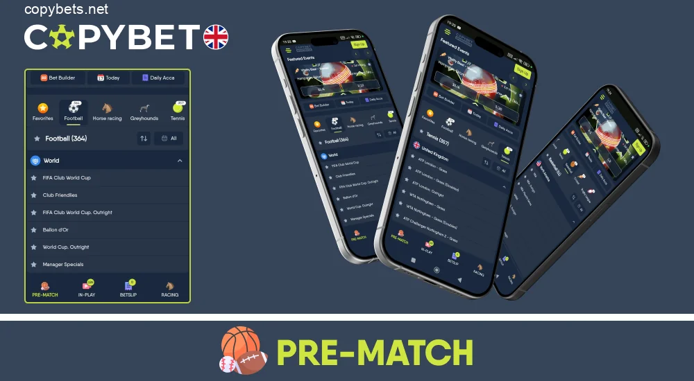 Copybet app UK pre-match betting