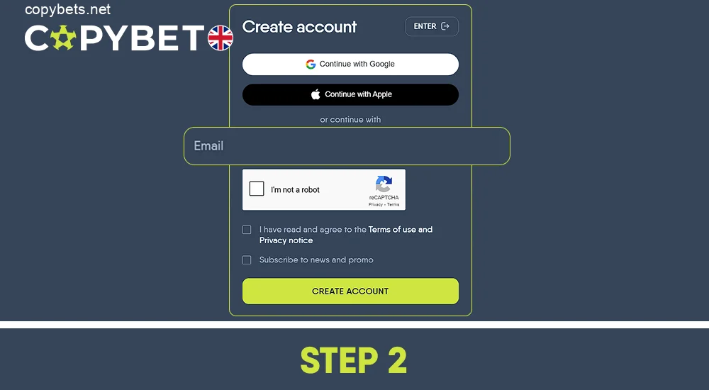 Enter your email and password, step 2