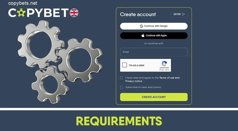 Requirements for Copybet account registration in the UK