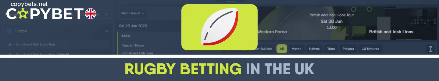 Copybet UK rugby betting platform with live and pre-match odds
