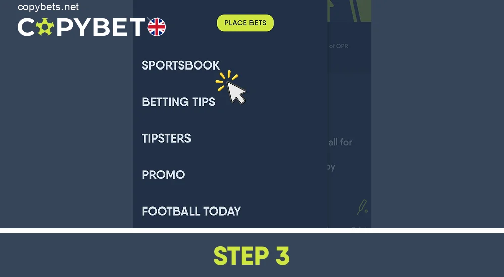Go to the tab sportbook, step 3
