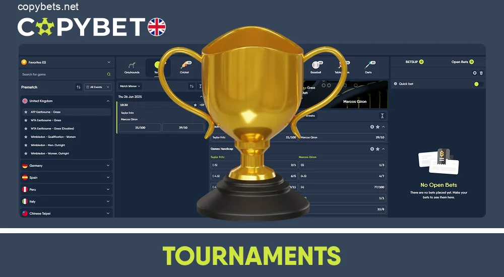 Bet on top tennis tournaments at Copybet UK