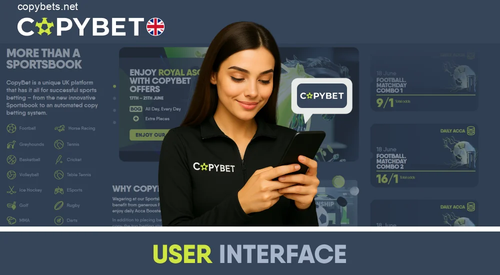 Copybet UK App Interface Overview