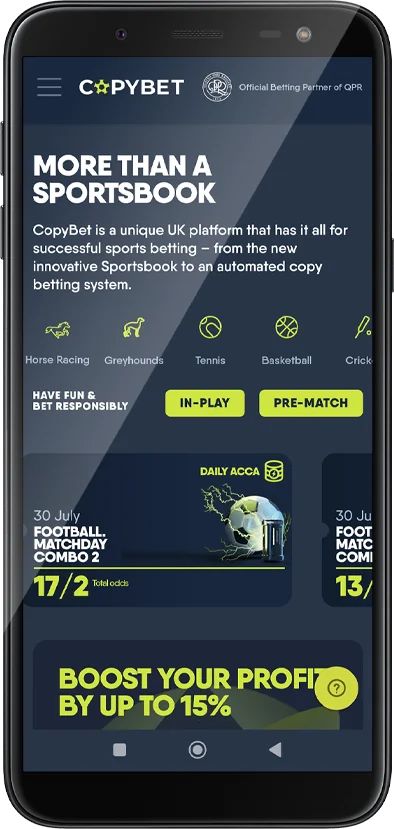 Screenshot of the main page of the Copybet application screen