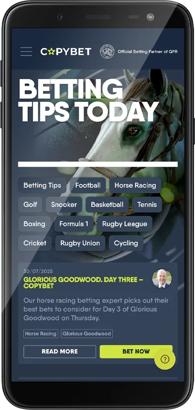 Screenshot of the betting tips page of the Copybet application